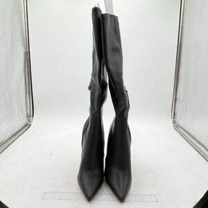 Black Stiletto Heel Knee High Long Boots Closed Pointed Toe Pull On Shoes